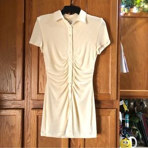 🔴🔴 With Jean XS Alexa Mini Dress Buttercream Ruched Button Front Short Sleeve